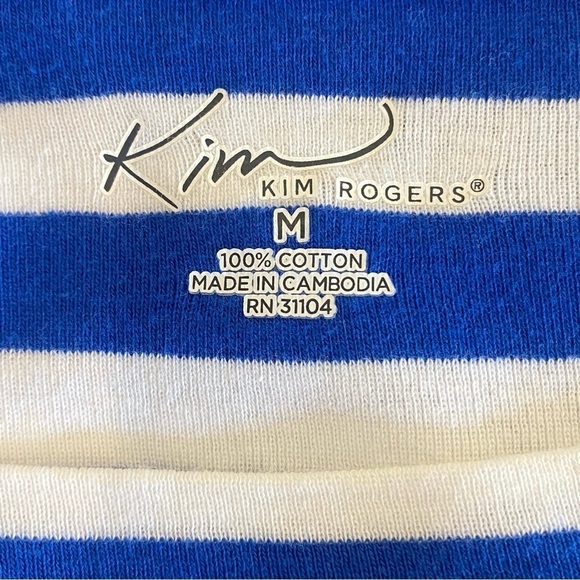 Kim Rogers women's size M Blue white bold striped Nautical coastal pull on top - Picture 5 of 5